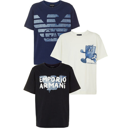 Emporio Armani T-shirts - 3-pack - Blå/Vit/Marinblå m. Tryck