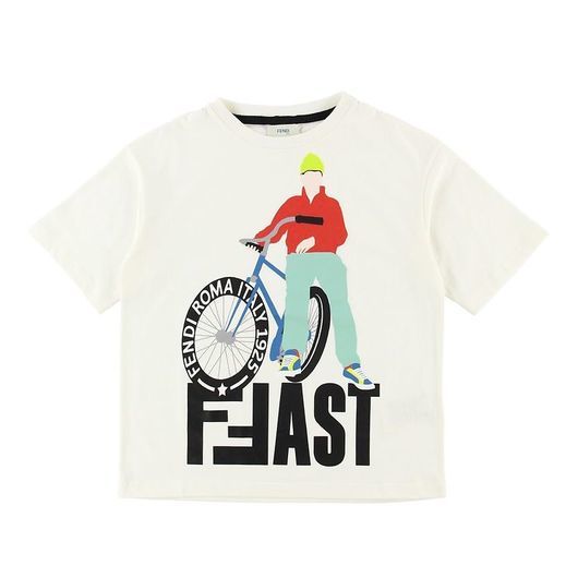Fendi T-shirt - Creme m. Cyklist/Text