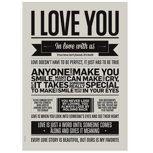 I Love My Type Affisch - 50x70 - I Love You - Warm Grey
