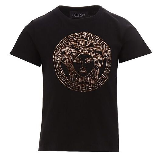 Versace T-shirt - Medusa Strass - Svart/Guld m. Strass